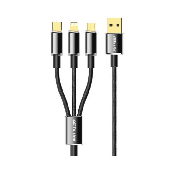 Green Lion Transparent 3 in 1 Braided Cable (USB-C/Lightning/Micro) 1M(Black) - 31781