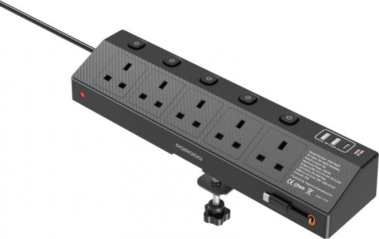 Porodo 3250W Multi Port Uk Power Strip with PD 20W USB-C - 33597