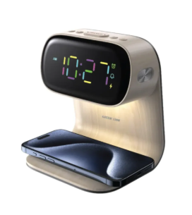 Green Lion Bedside Clock With Wireless Charger Wood  - 33571