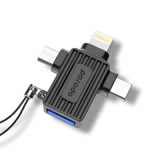 Porodo USB A to Lightning, Micro and Type-C Adapter (Black) - 31211