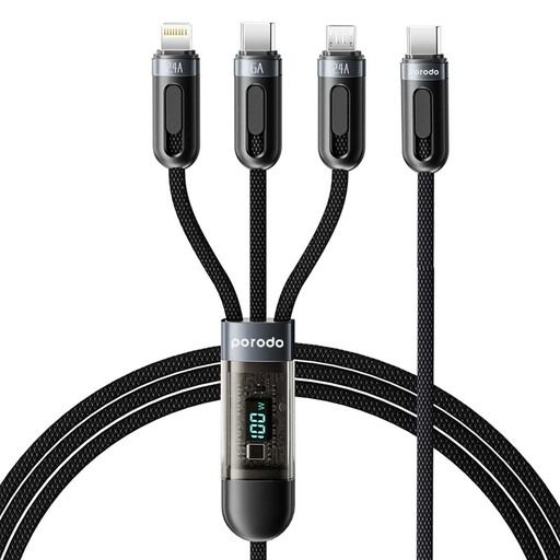 Cable Type-C Porodo 100W 3in1 Display Fast Charging 1.2M(Black) - 28934